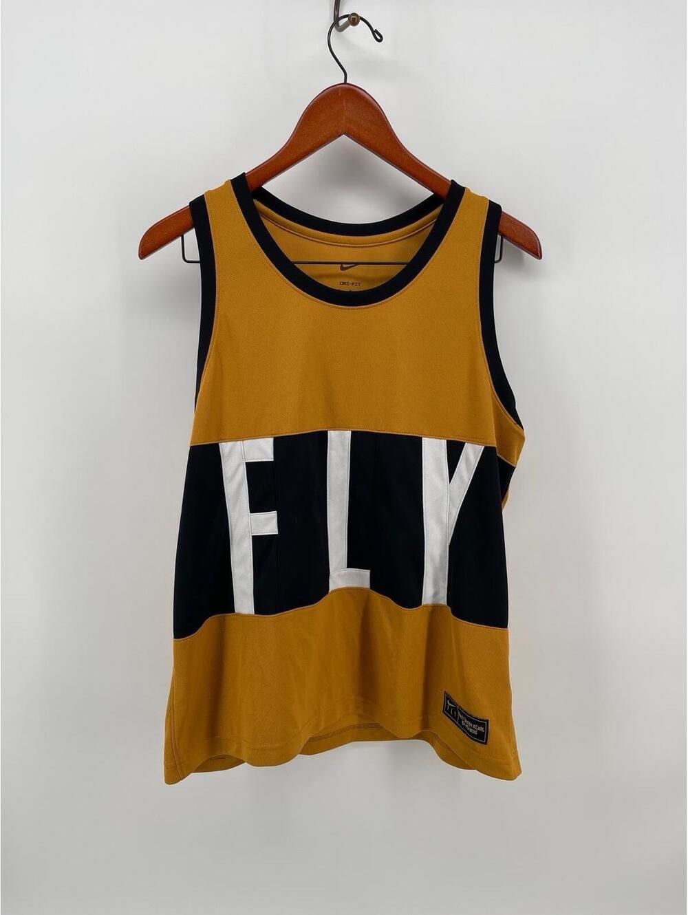 Nike Dri Fit Tank Top Women Size M Yellow Black FLY Graphic Athletic Jersey